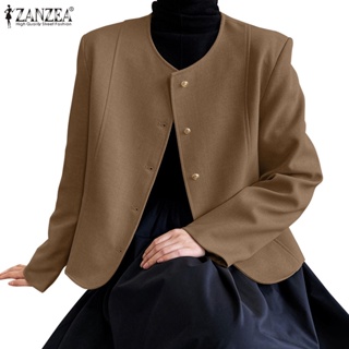 Zanzea 女式韓版圓領長袖鈕扣前襟西裝外套