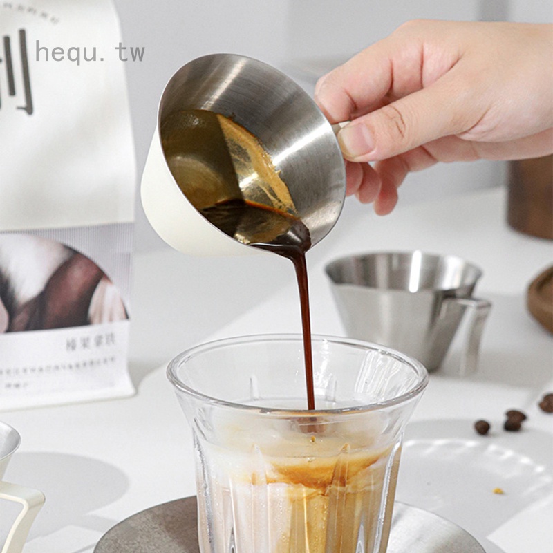 Hequ 304不鏽鋼濃縮咖啡杯 帶嘴手衝咖啡萃取量杯 盎司澤田杯奶盅接液杯
