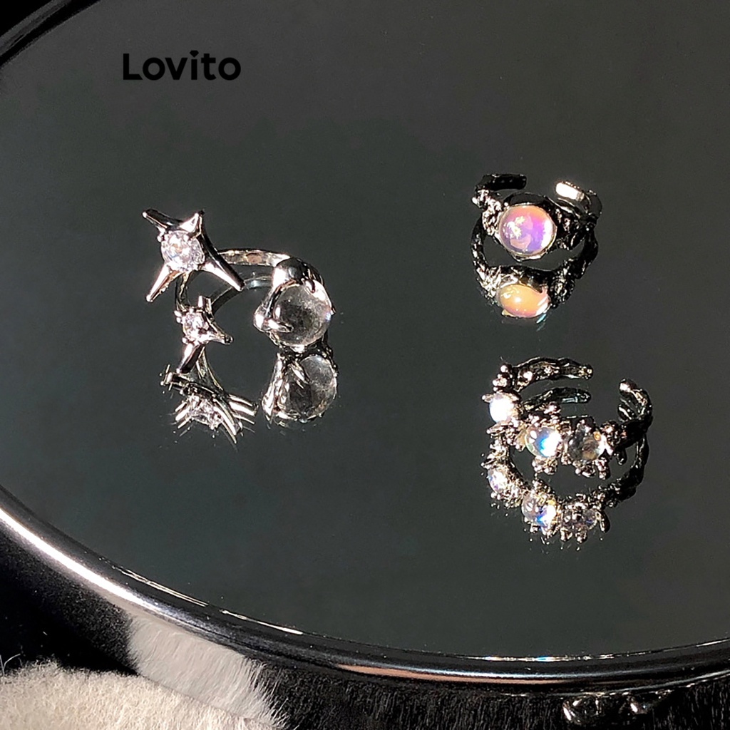 Lovito 休閒星星寶石開口戒指女式戒指 LFA03210 (多色/藍色/銀色)