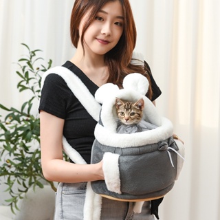 【現貨 即發】有暖手口袋的寵物貓包背貓咪外出的包包裝貓袋刷毛加厚保暖後背包