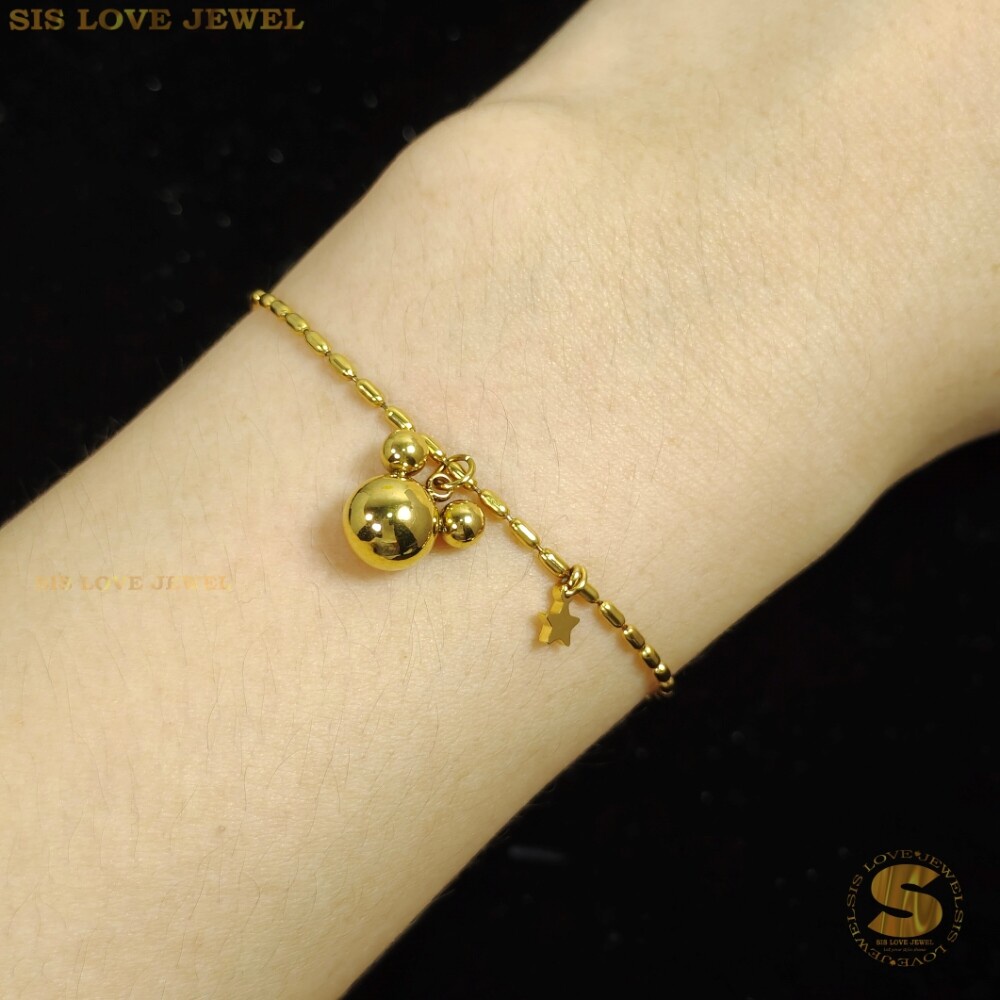 Sis Love Jewel 鈦鋼 18K 鍍金米老鼠標籤手鍊鏈 Rantai Tangan 女士時尚首飾 B030
