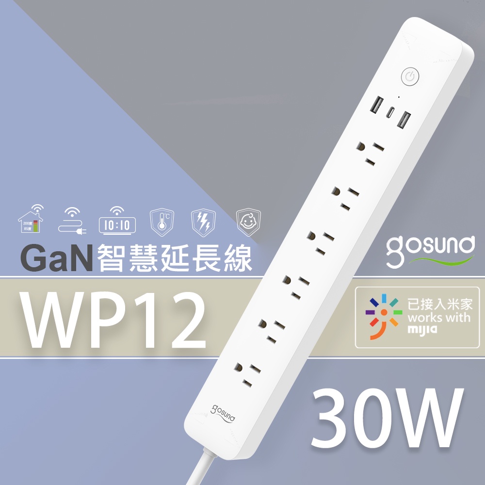 Gosund 酷客 30W Gan 智慧延長線 智能延長線 WP12 6孔分控 3埠USB 能源監控 米家APP ✠