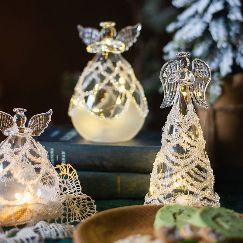 掬涵玻璃天使小夜燈 聖誕節生日禮物裝飾用品 桌面擺件生日氛圍發光燭台 DIY創意生活