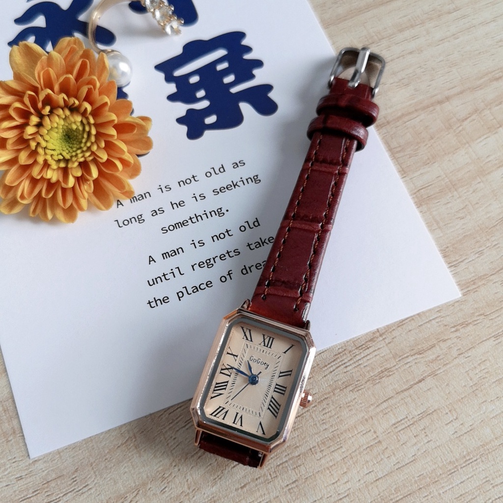 GOGOEY新款女士手錶  方形羅馬刻度簡約休閒皮帶手錶  石英學生小巧女表  73814
