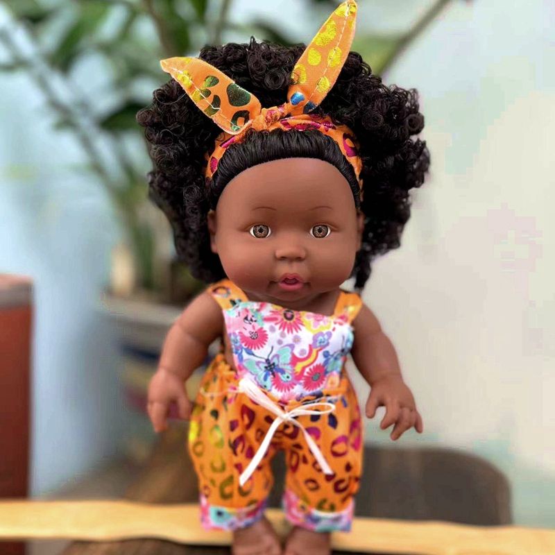 25釐米軟膠黑人娃娃女孩非洲娃娃嬰兒寶寶玩具可入水洗澡贈梳子