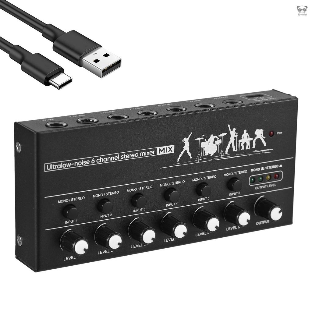 6通道立體聲混音器金屬音頻混音器超低噪聲用於吉他、低音、鍵盤或舞臺 USB Type-C供電
