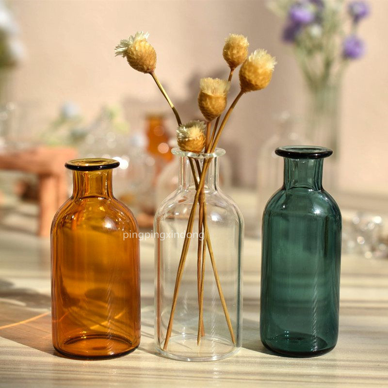 現貨【小玻璃瓶】訂製 小號透明 彩色玻璃花瓶 diy乾燥花插瓶 娃娃屋 桌面 壁櫥裝飾 擺件品