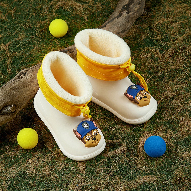 Cheerful Mario幸福瑪麗 汪汪隊雨鞋冬季嬰兒兒童超輕 EVA抓絨可拆卸防水鞋 男孩/女