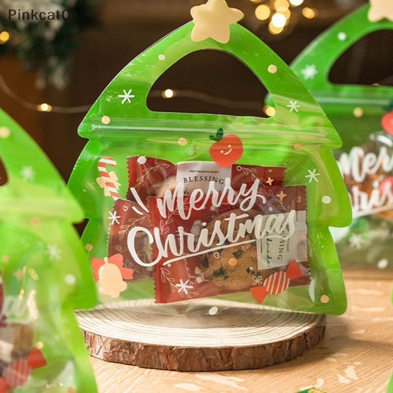 Pinkcat0 10 件聖誕禮品袋糖果巧克力餅乾牛軋糖餅乾包裝禮品樹聖誕老人拉鍊袋 TW