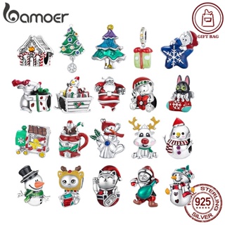 Bamoer Charms 925 銀聖誕雪人樹麋鹿圖案珠子,用於 DIY 手鍊項鍊