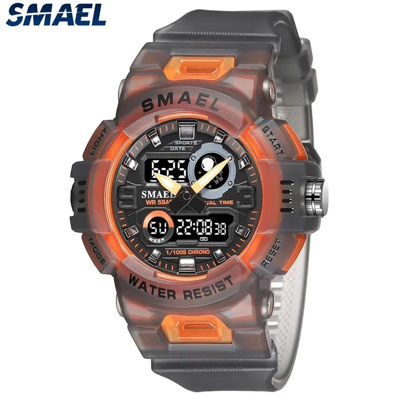Smael8063 數字手錶 LED 50m 防水軍用手錶男時鐘男士手錶秒錶鬧鐘運動手錶