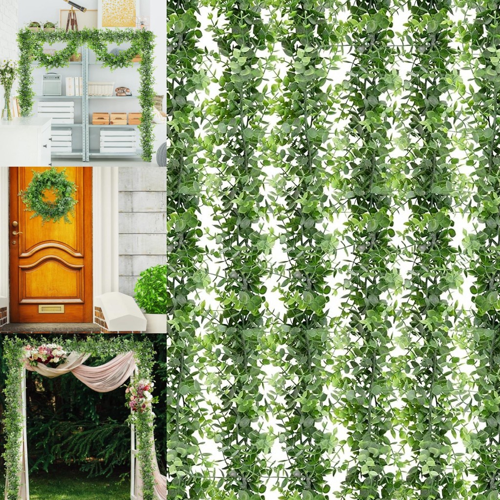 人造桉樹花環 - 6 英尺假綠化花環人造藤蔓婚禮背景拱門牆壁裝飾室內室外餐桌派對裝飾