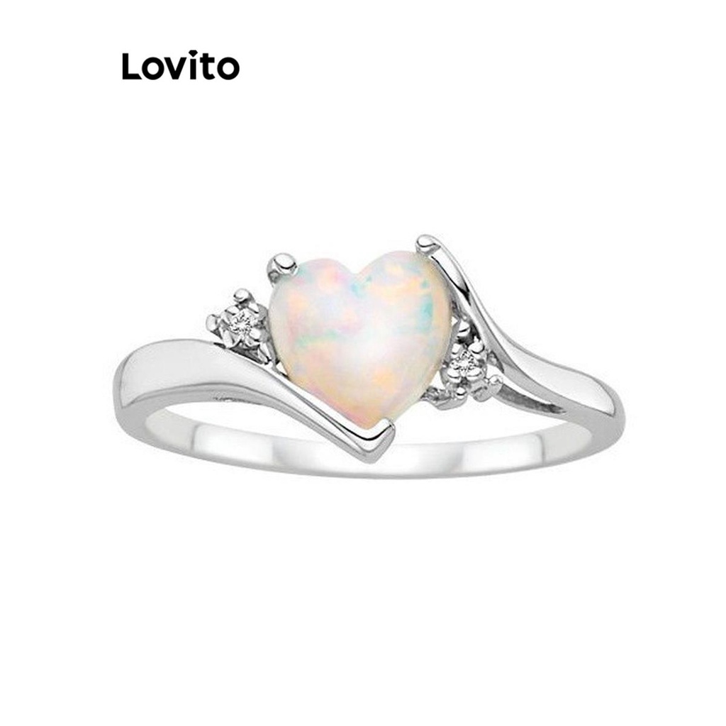 Lovito 可愛素色女式心形寶石戒指 LFA08275 (銀色)