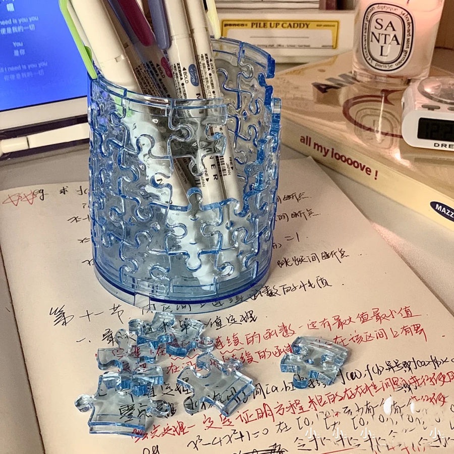 «拼圖» 現貨 日系ins簡約透明亞克力筆筒學生創意 拼圖 收納筆插DIY多功能零錢罐