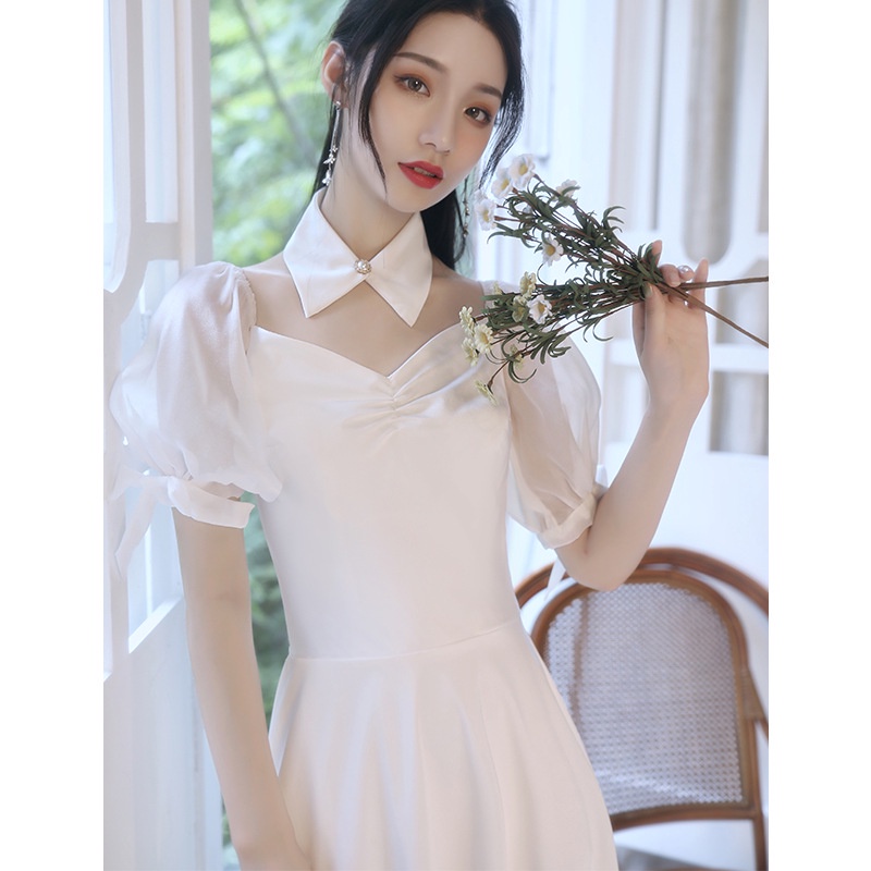 白色小晚禮服女裙子平時可穿新款宴會氣質仙女系仙氣夢幻森系洋裝