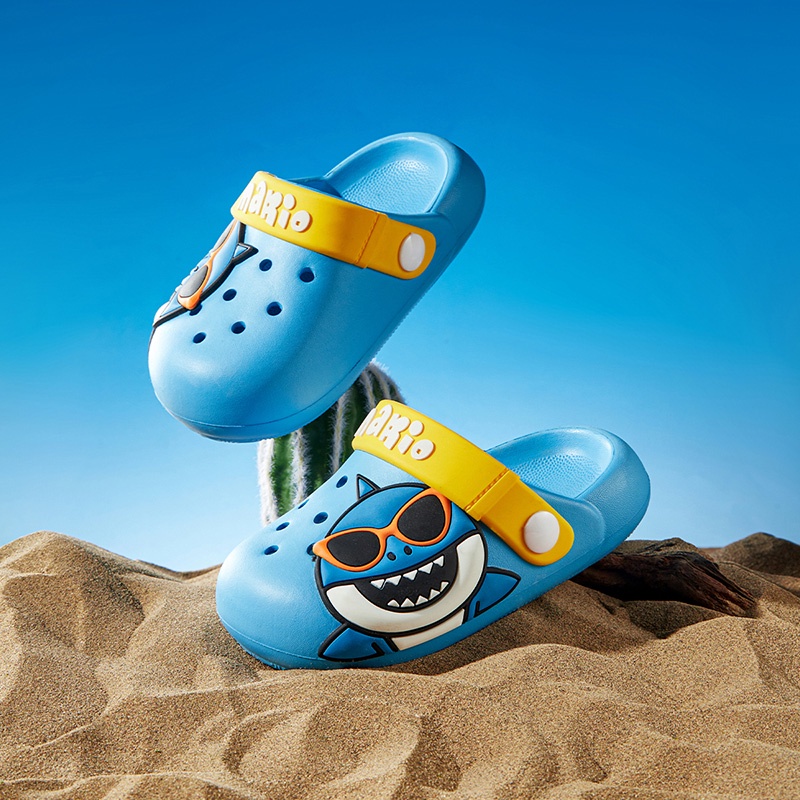 Cheerful Mario幸福瑪麗 洞洞鞋兒童 涼鞋男孩 鯊魚卡通可愛布希鞋 沙灘eva室內外拖鞋
