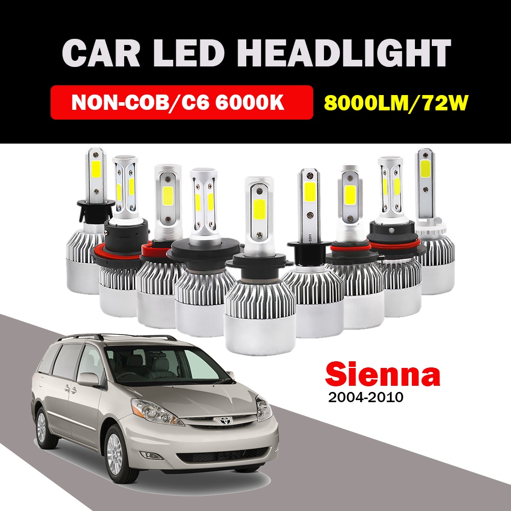 [2PCS] 適用於豐田 Sienna 2004-2010 LED 汽車大燈近光燈燈泡 8000LM 72W COB 6