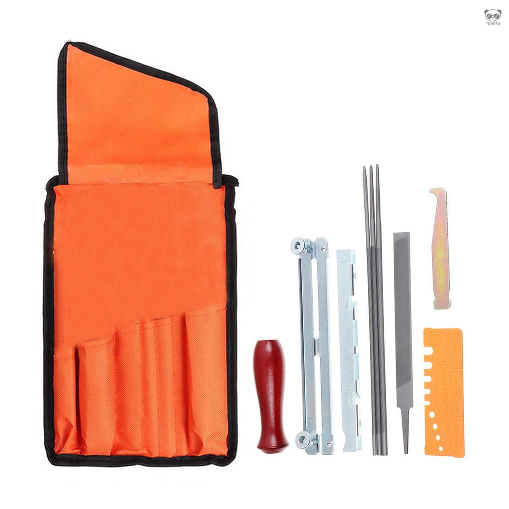10件套鏈條磨具套裝 伐木鋸電鏈鋸油鋸鏈條銼刀套裝 銼刀4.0/4.8/5.5mm 橙色布袋包裝