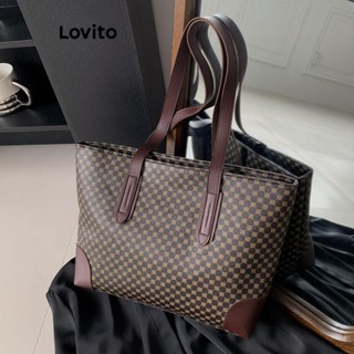 Lovito休閒格紋大容量老花流行復古斜揹包通勤包女 LFA64047