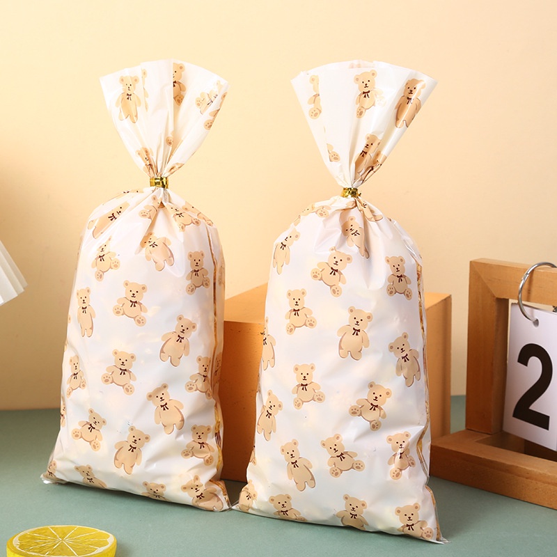 50/150 件泰迪熊玻璃紙袋塑料袋帶領帶糖果餅乾包裝袋快樂派對裝飾