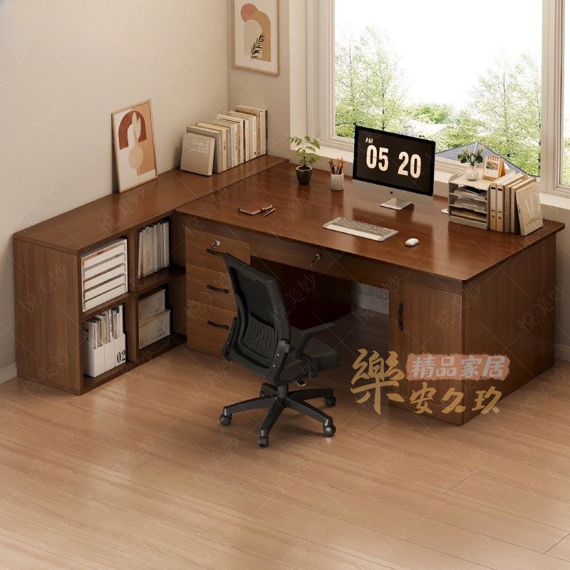 出租屋書房書桌書架組合一體桌 現代簡約寫字桌 家用學生書桌子成套