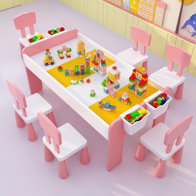 兒童益智積木桌子多功能寶寶拼插積木兼容樂高大小顆粒拼裝玩具桌