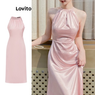 Lovito 女款休閒素色百褶洋裝 L67AD083 (粉紅色)