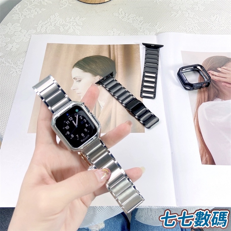 設計款一株磁吸鋼帶 適用於Apple Watch 不鏽鋼錶帶  iwatch41mm 45mm S8 S7男士蘋果手錶帶