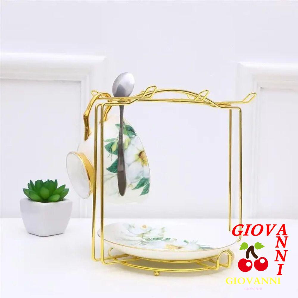 Giovanni 杯子玻璃盤架,帶掛鉤排水鐵咖啡杯架,實用節省空間金/銀茶杯展示架櫃