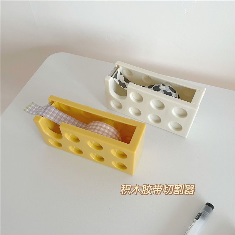 Wooohome 創意透明膠帶切割器 積木桌面膠帶切割器 手帳用具 學生文具 紙膠帶分割收納盒 膠帶台  辦公桌必備