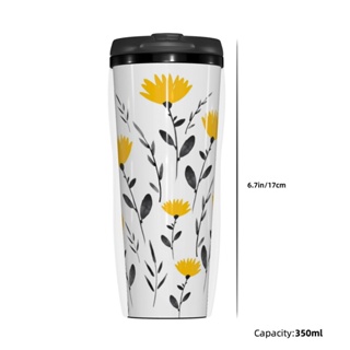 Yellow Gray Watercolor Floral Motif 咖啡隨身杯 保溫咖啡杯 隨行杯 隨身杯 不鏽鋼