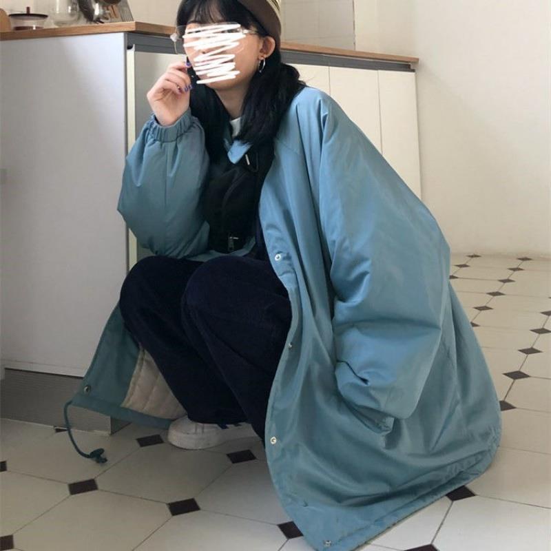 S20 棉服女學生中長款外套2021新款韓版寬鬆冬季素色棉衣加厚棉襖子潮