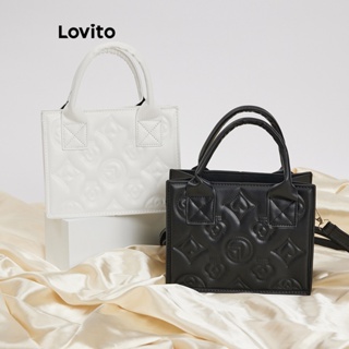 Lovito 女士休閒素色基本款單肩托特包 L66AD037 (白色/黑色)