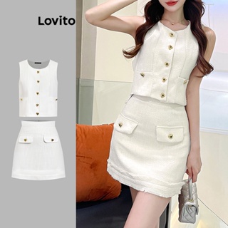 Lovito 女士休閒素色口袋裙套裝 L74ED290