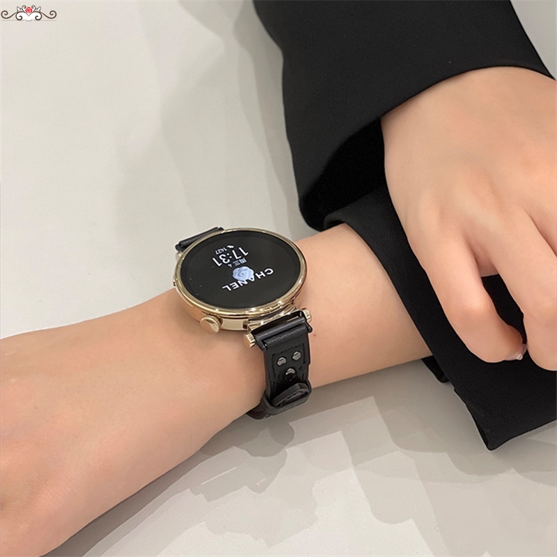 真皮金屬扣錶帶22mm快拆錶帶 適用三星Galaxy Watch3 Active 2 S3 鉚釘秋冬簡約錶帶