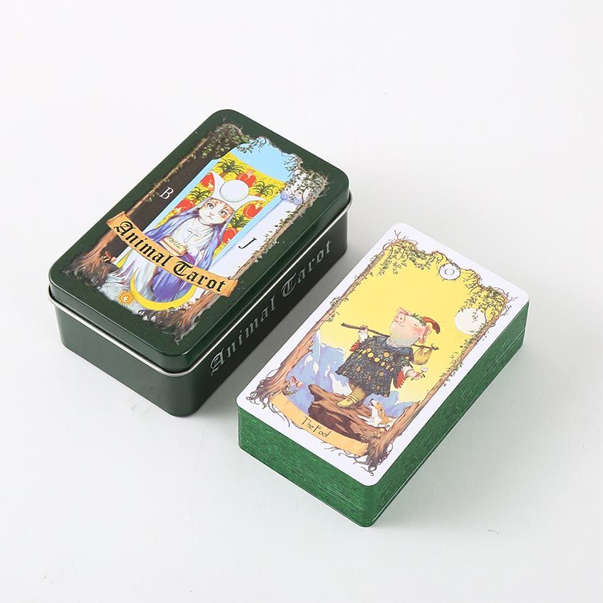 現貨10*6cm偉特系鐵盒小動物塔羅牌 桌遊 卡牌遊戲 占卜桌遊遊戲 英文桌遊 塔羅牌卡Tarot 鍍綠邊