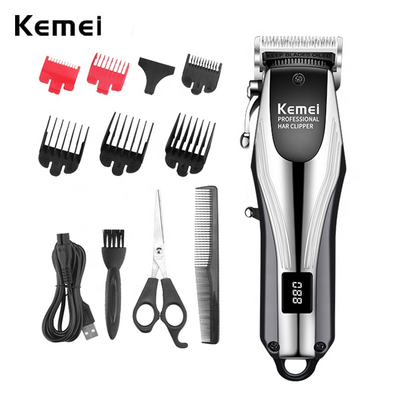 開發票Kemei KM-2619 專業無繩理髮器充電式修剪器可調式切割桿理髮師液晶顯示屏