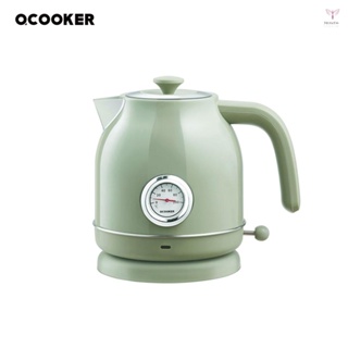 OCOOKER 復古電熱水壺 不銹鋼水壺 附手錶溫度計顯示 1.7L 1800W 220V