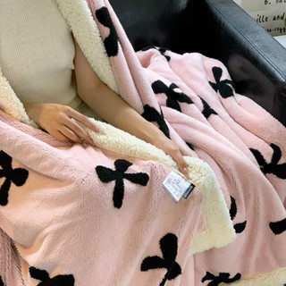 高顏值 蝴蝶結 新款舒棉絨提花多功能隱形拉鍊款羔羊絨毛毯 法蘭絨毯子 小毛毯 沙發毯 車用毯 空調毯 披肩毯 保暖毯