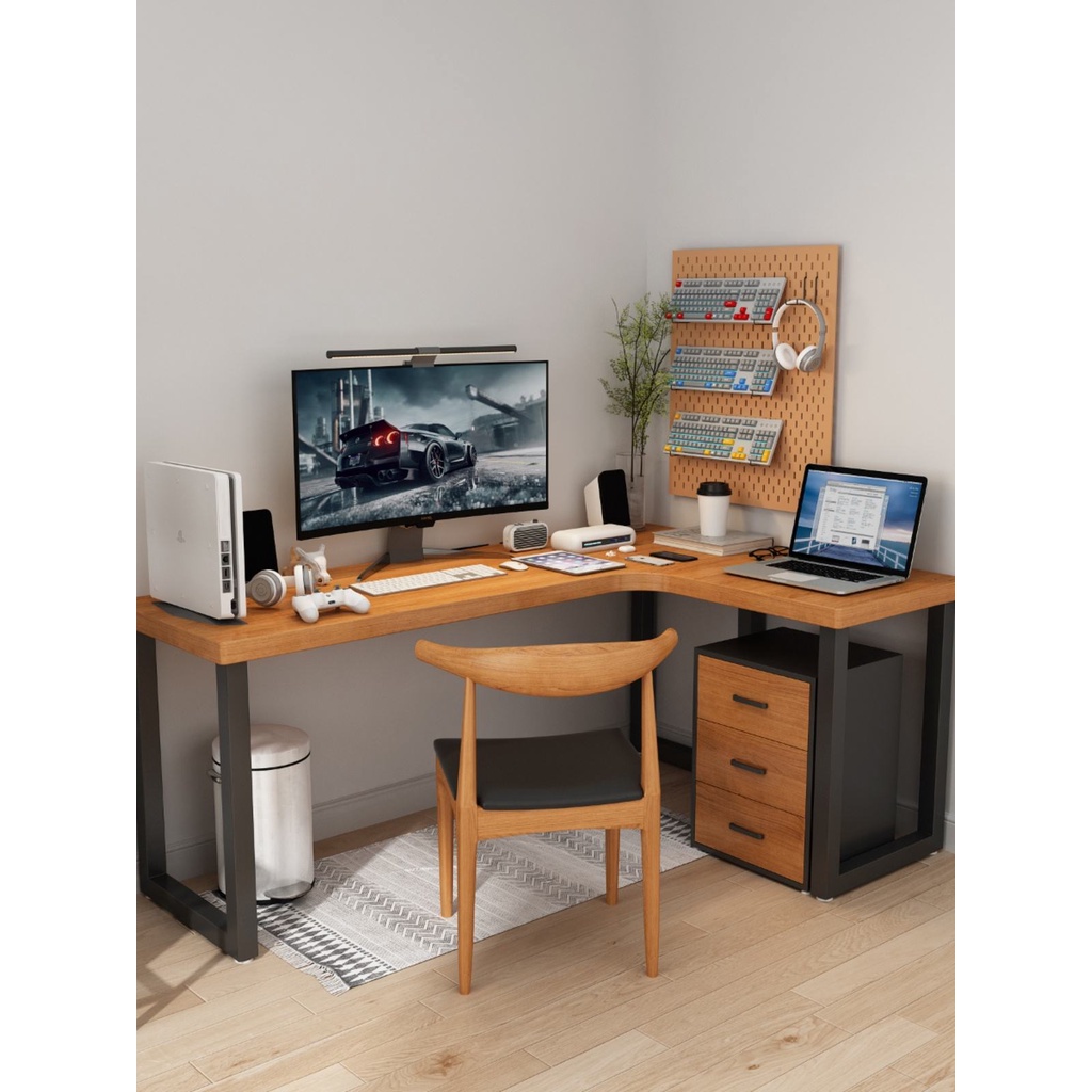 【精品熱銷】 實木轉角電腦桌上型家用辦公桌臥室轉角電競桌l型雙人書桌寫字桌