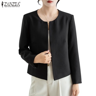 Zanzea 女士韓版日常純色長袖圓領西裝外套