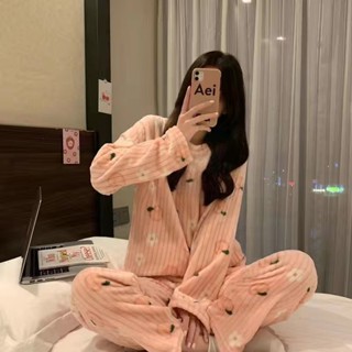 珊瑚絨長袖睡衣睡褲秋冬2022新款甜美日系可外穿休閒家居服套裝女