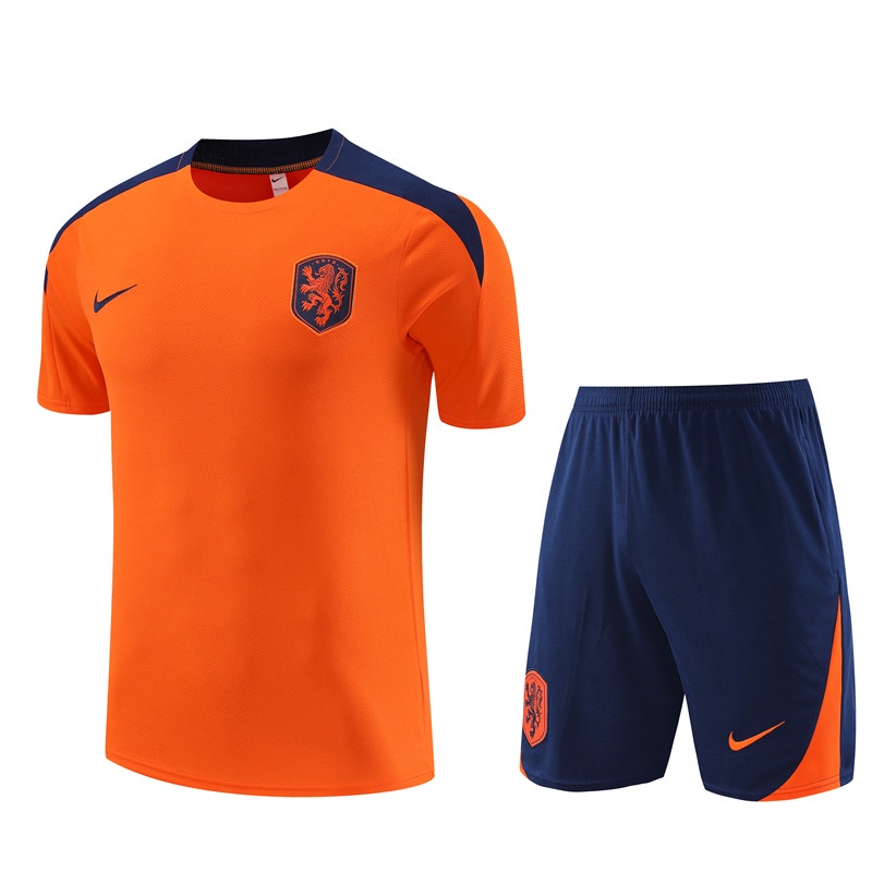 新款24-25荷蘭橙色短袖套裝男足球訓練服成人運動服球衣兒童訓練服