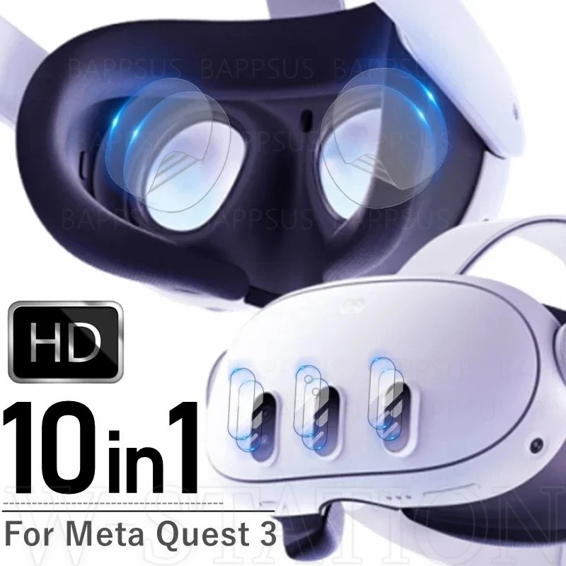 10 合 1 兼容 Meta Quest 3 鋼化玻璃 / 全覆蓋透明相機鏡頭保護膜 / VR 耳機硬度保護膜 / VR