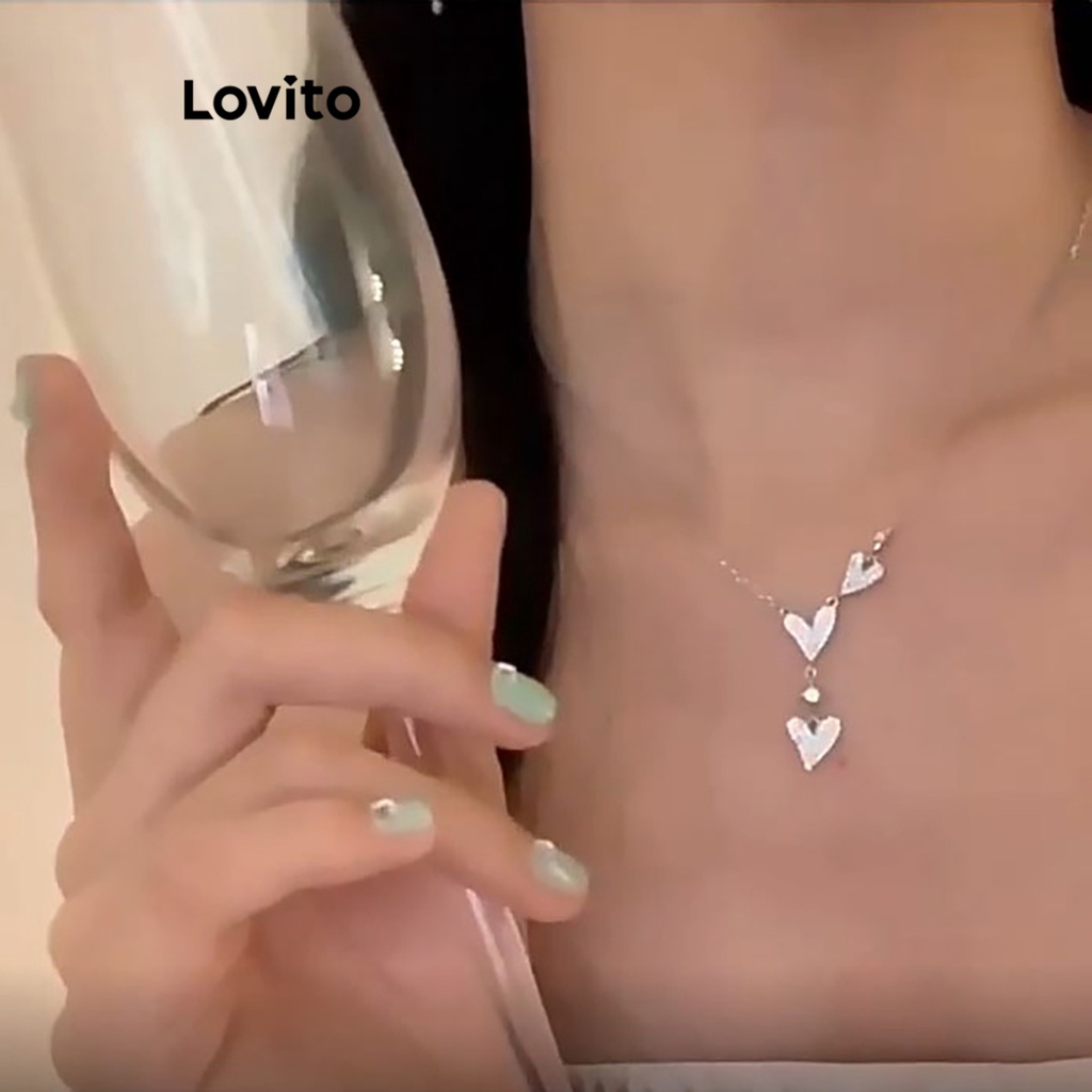 Lovito 女士優雅心型金屬心型項鍊 LFA06003 (銀色)