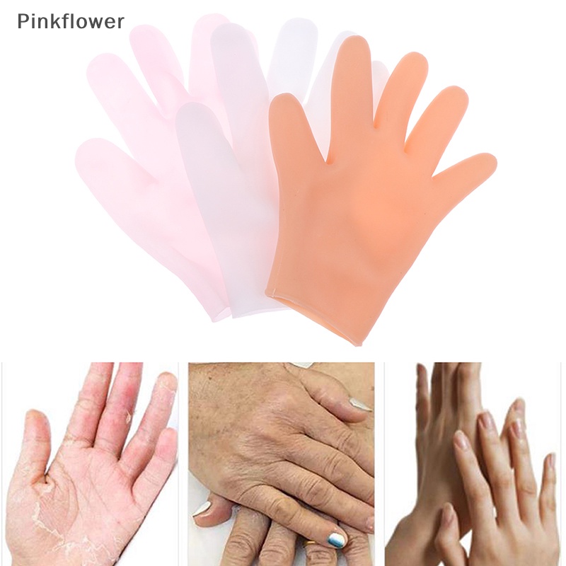 Pinkflower 1 雙可重複使用保濕矽膠手套凝膠手部護理 SPA 手套 EN
