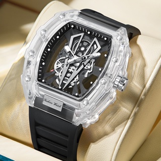 新款腕錶透明鏤空酒桶形手錶男士時尚夜光石英錶