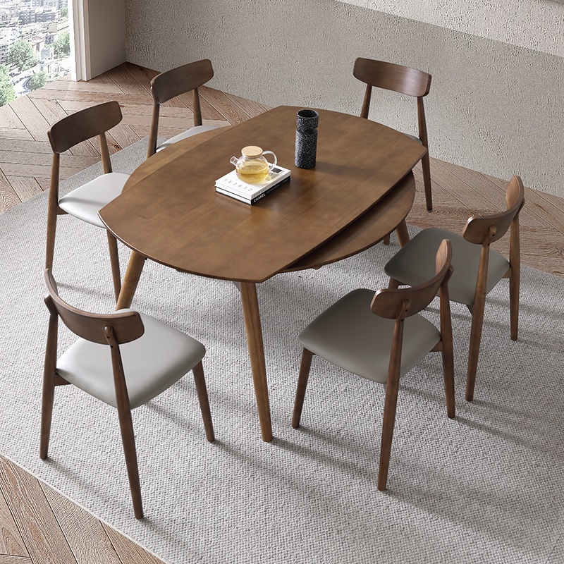餐桌 書桌 實木桌  圓形全實木餐桌椅小戶型伸縮摺疊方桌可變圓桌子北歐中式圓桌家用