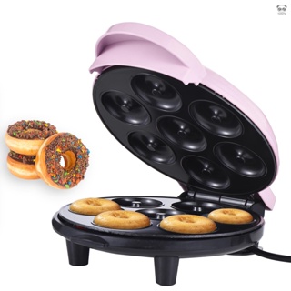 多功能家用七孔甜甜圈機 700W功率雙面加熱不粘塗層蛋糕機早餐機麵包機 粉色 110V美規