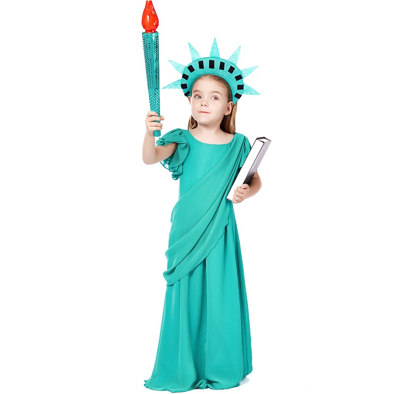 兒童美國自由女神cos服古希臘女童禮服古羅馬長袍萬聖節服裝
